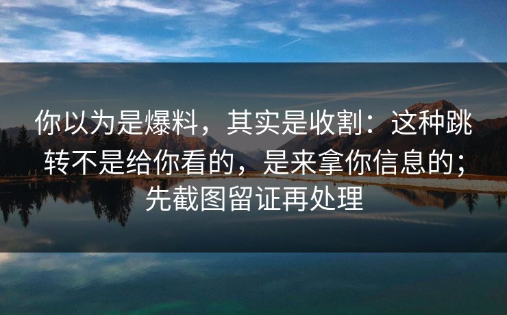 你以为是爆料,其实是收割:这种跳转不是给你看的,是来拿你信息的;先截图留证再处理
