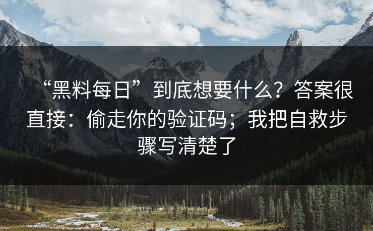“黑料每日”到底想要什么？答案很直接：偷走你的验证码；我把自救步骤写清楚了