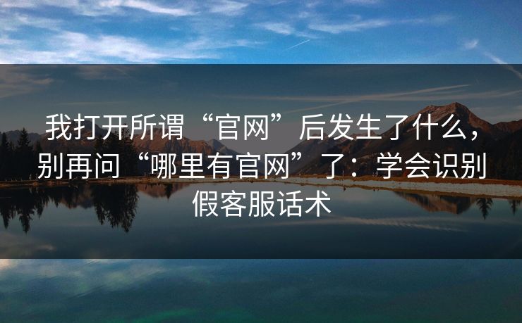 我打开所谓“官网”后发生了什么,别再问“哪里有官网”了:学会识别假客服话术