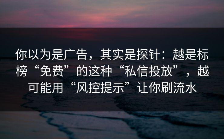 你以为是广告,其实是探针:越是标榜“免费”的这种“私信投放”,越可能用“风控提示”让你刷流水 你以为是广告,其实是探针:越是标榜“免费”的这种“私信投放”,越可能用“风控提示”让你刷流水