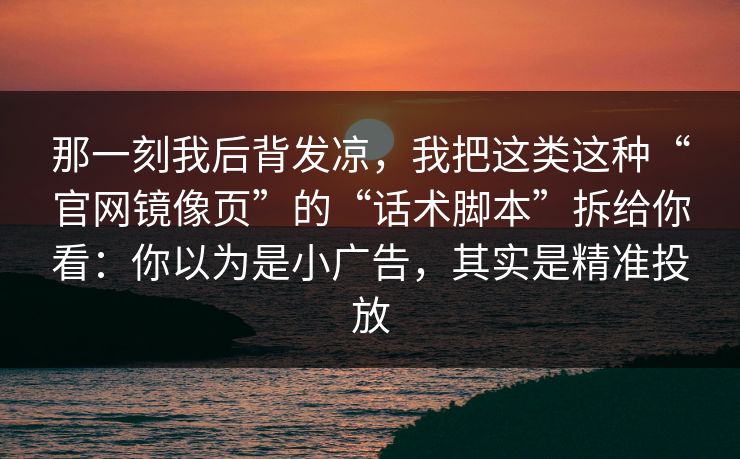 那一刻我后背发凉，我把这类这种“官网镜像页”的“话术脚本”拆给你看：你以为是小广告，其实是精准投放