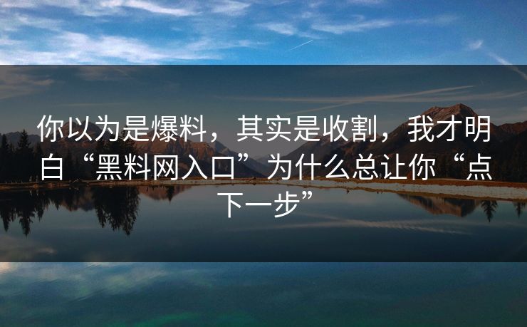你以为是爆料，其实是收割，我才明白“黑料网入口”为什么总让你“点下一步”