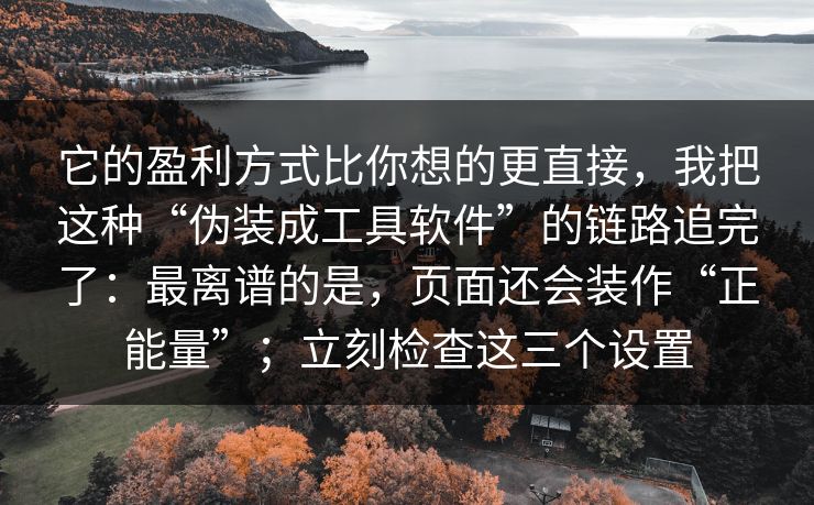 它的盈利方式比你想的更直接，我把这种“伪装成工具软件”的链路追完了：最离谱的是，页面还会装作“正能量”；立刻检查这三个设置