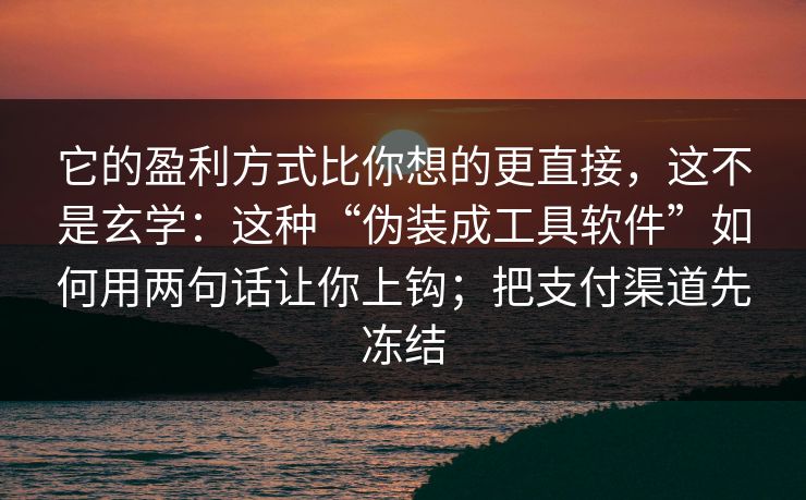 它的盈利方式比你想的更直接，这不是玄学：这种“伪装成工具软件”如何用两句话让你上钩；把支付渠道先冻结