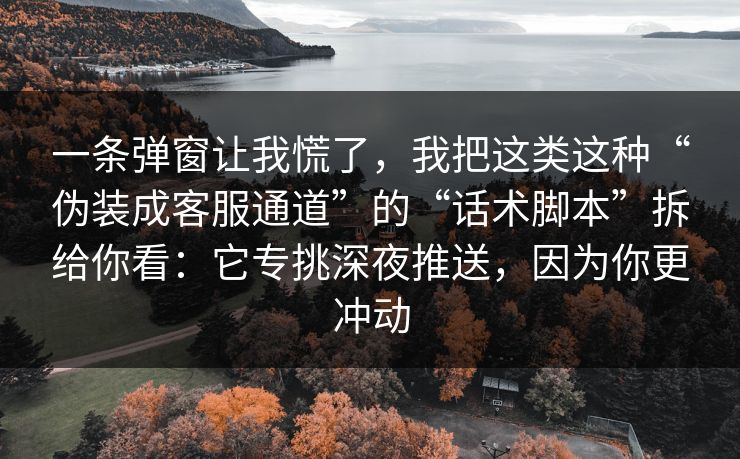 一条弹窗让我慌了，我把这类这种“伪装成客服通道”的“话术脚本”拆给你看：它专挑深夜推送，因为你更冲动
