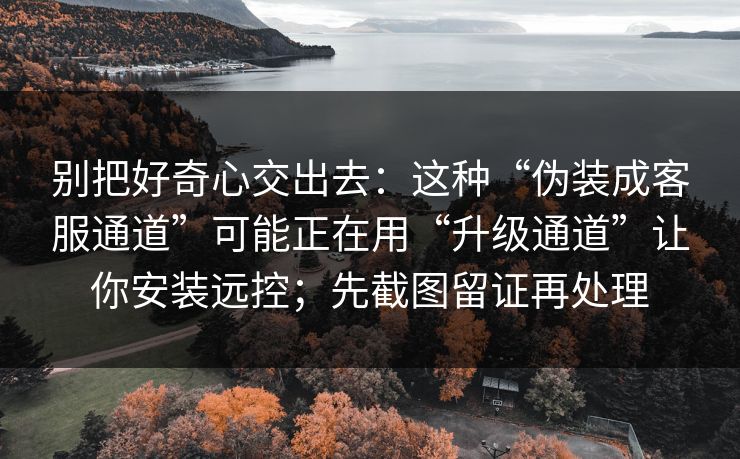 别把好奇心交出去：这种“伪装成客服通道”可能正在用“升级通道”让你安装远控；先截图留证再处理