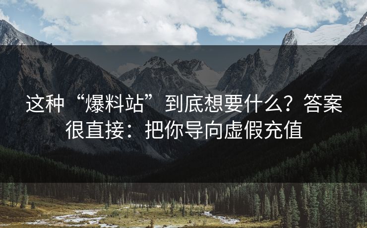 这种“爆料站”到底想要什么？答案很直接：把你导向虚假充值
